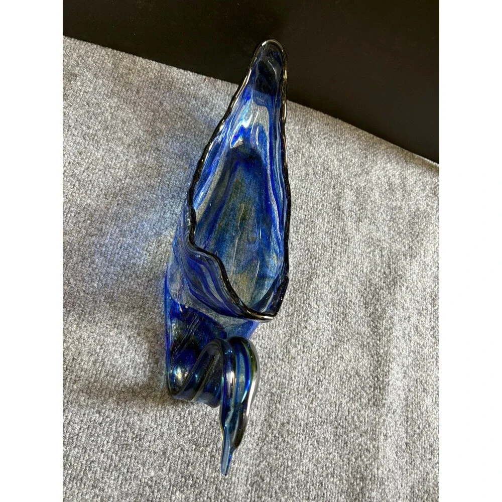 Swan Dish Bowl Vase Murano Style Hand Blown Art Glass Large Blue Vintage 18